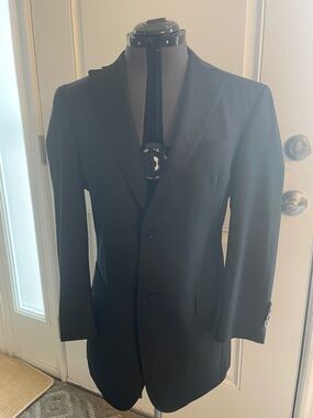 Murano Black Pinstripe Two-Button Suit Jacket